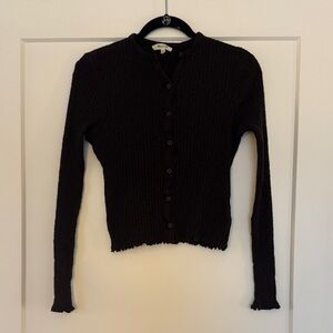 Madewell dark brown button up lettuce hem ribbed long sleeve